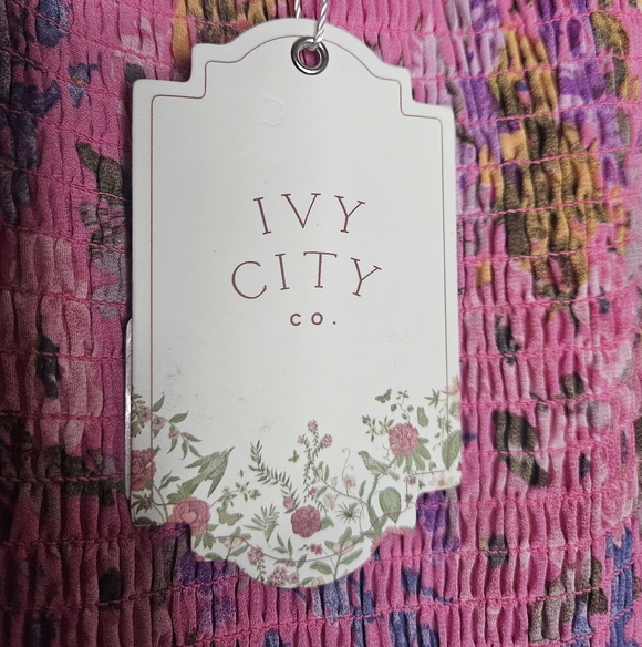 NWT Ivy City Co. Rowan Midi Dress in Pink Multi Smocked Tiered Ruffle Hem Medium - Picture 8 of 10
